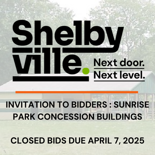 bid sunrise concession info overlay on picture of concession stand on a sunny day and vacant. 