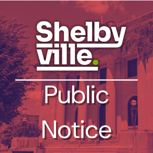 Public Notice overlay on outdoor picture of front of city hall