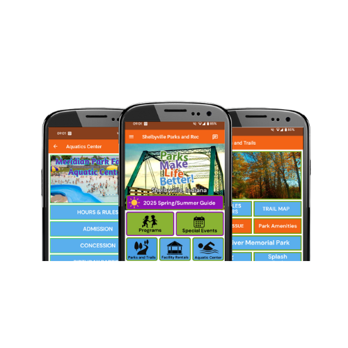 three cell phones layered with different screens of the new parks app